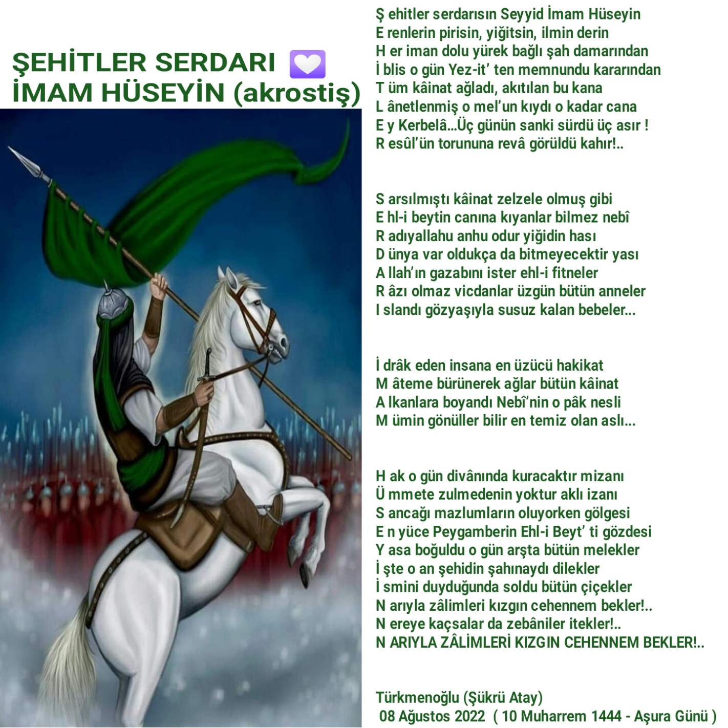 ŞEHİTLER SERDARI İMAM HÜSEYİN (akrostiş)