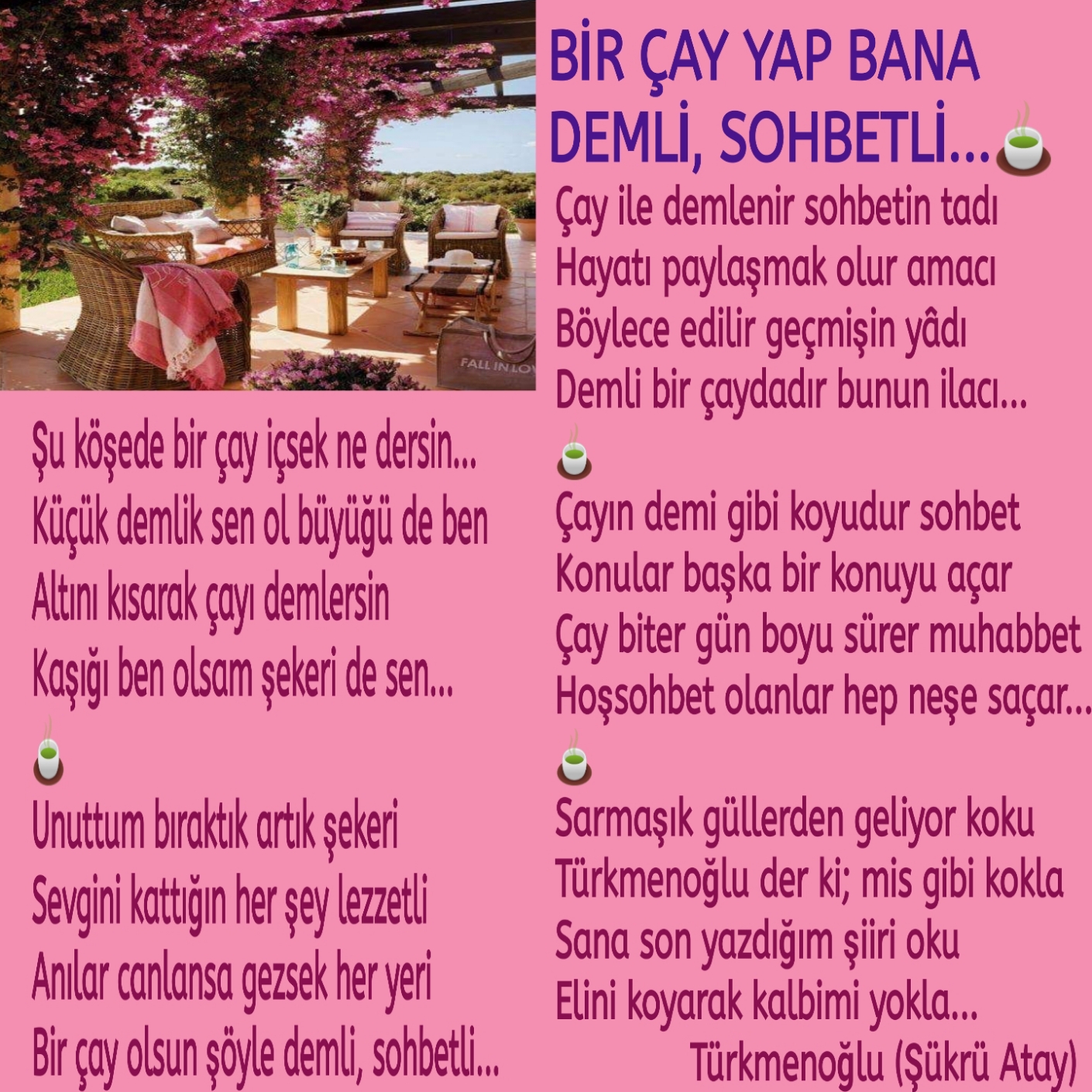 BİR ÇAY YAP BANA DEMLİ, SOHBETLİ...