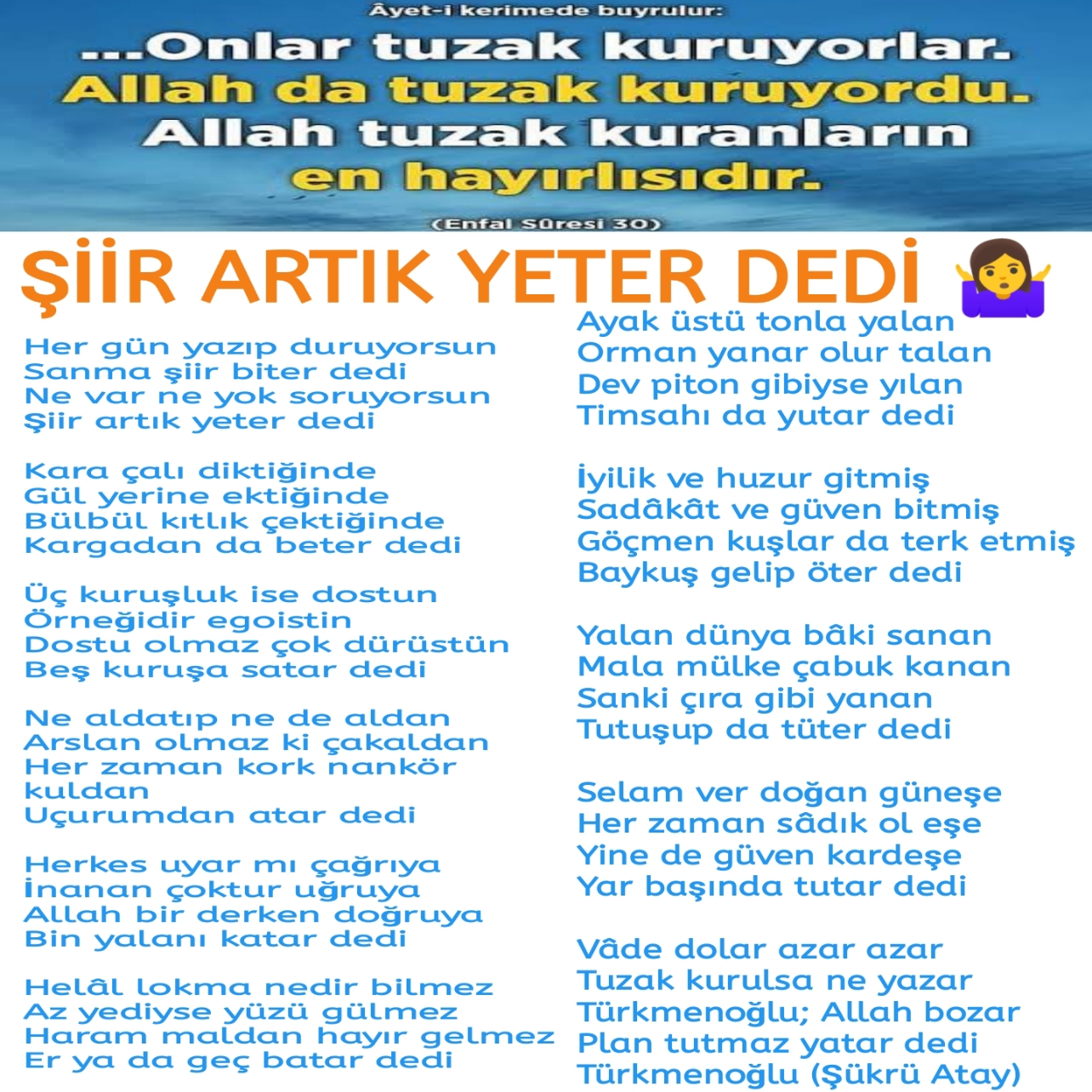 ŞİİR ARTIK YETER DEDİ